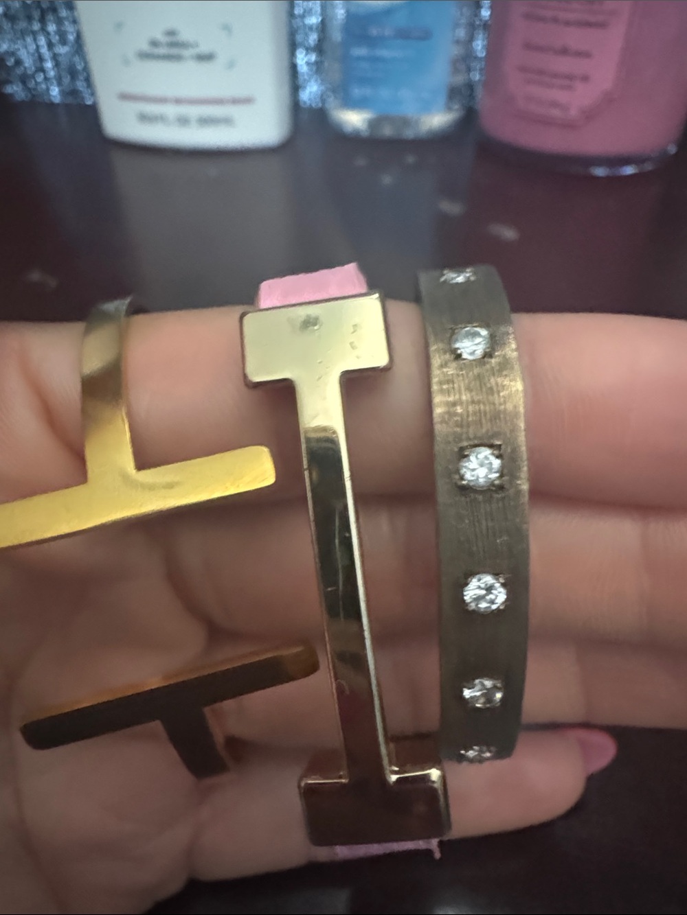 Gold-Tone and pink  Women's Bracelet stack